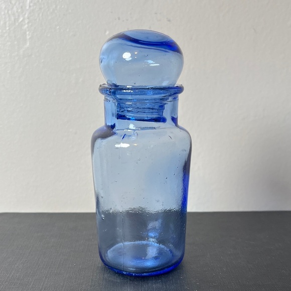 Other - Vintage Blue Glass Mini Apothecary Jar Bubble Lid Taiwan
